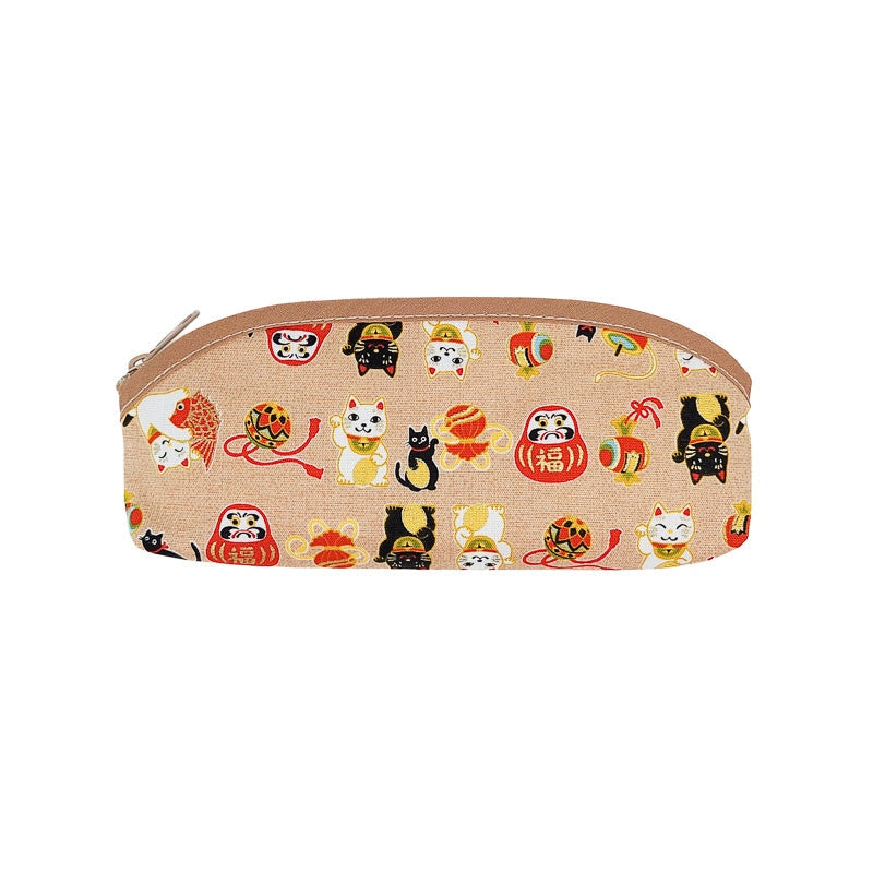 Bawełniany piórnik z japońskim wzorem Beżowy