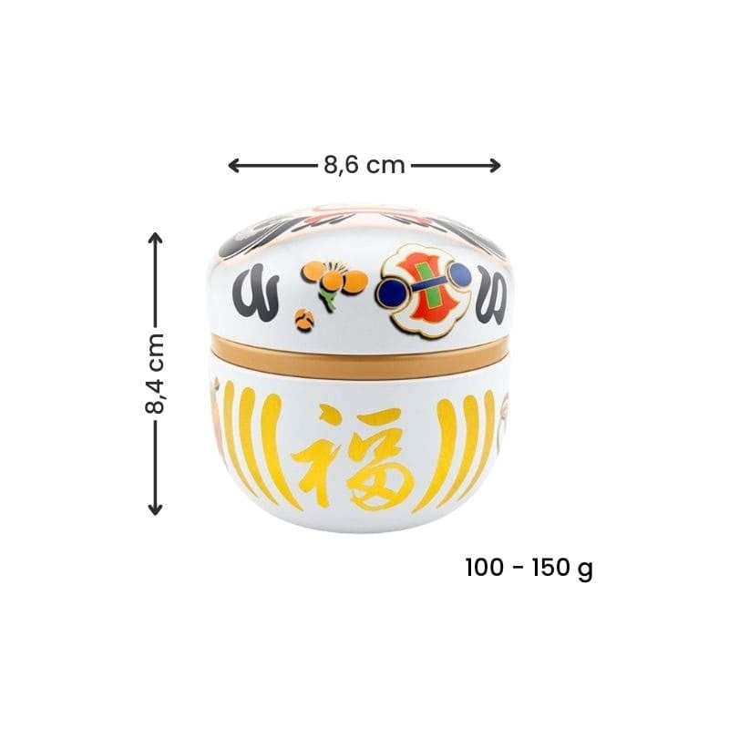 Białe metalowe pudełko na herbatę Daruma