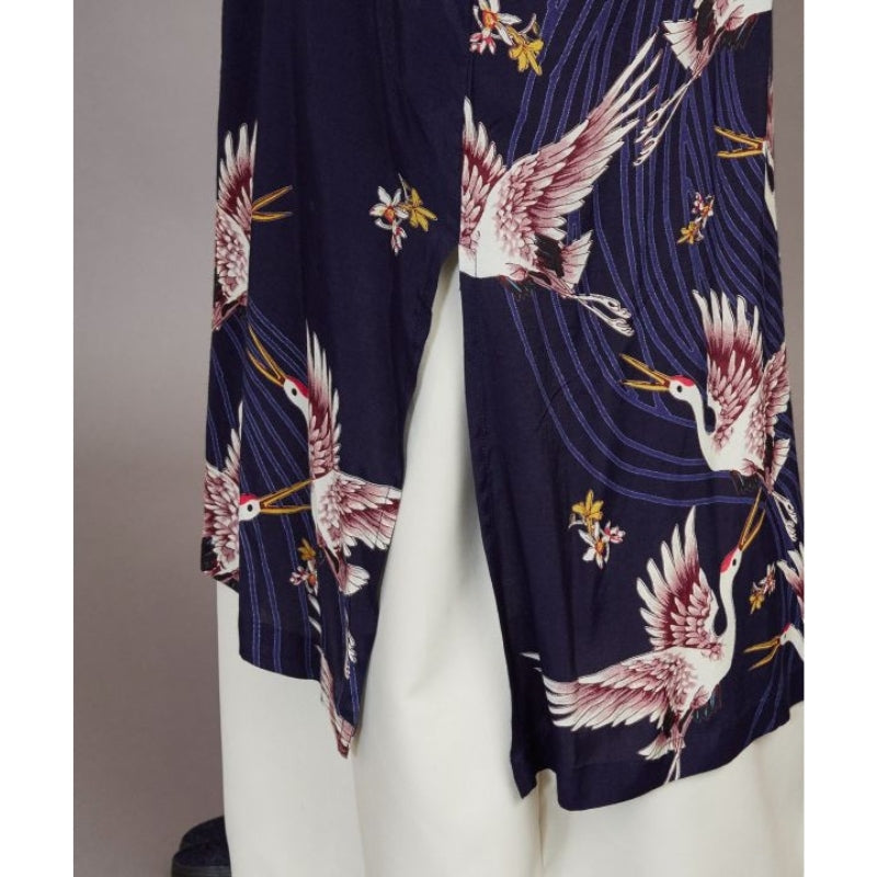 Damskie długie kimono z żurawiem Uniwersalny rozmiar
