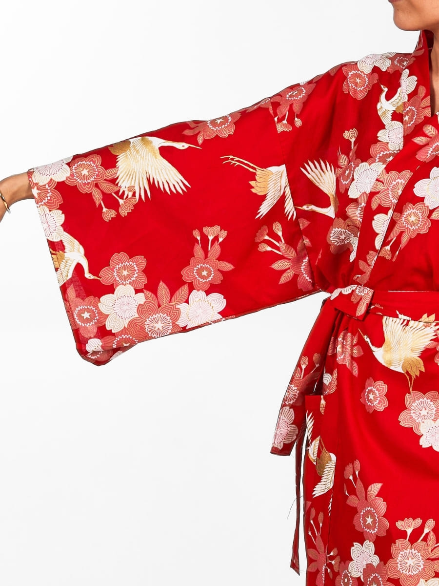 Damskie Kimono Happi - Sakura to Tsuru Uniwersalny rozmiar