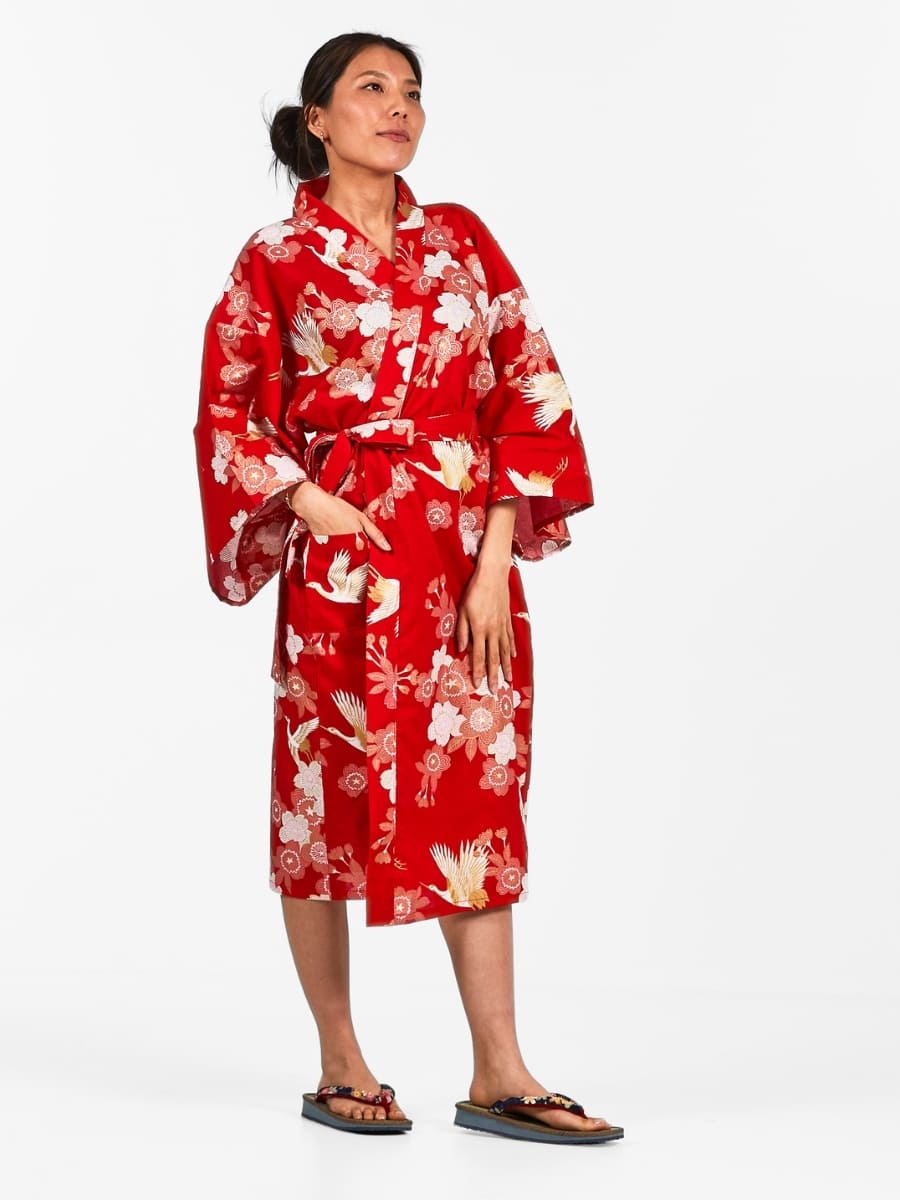 Damskie Kimono Happi - Sakura to Tsuru Uniwersalny rozmiar