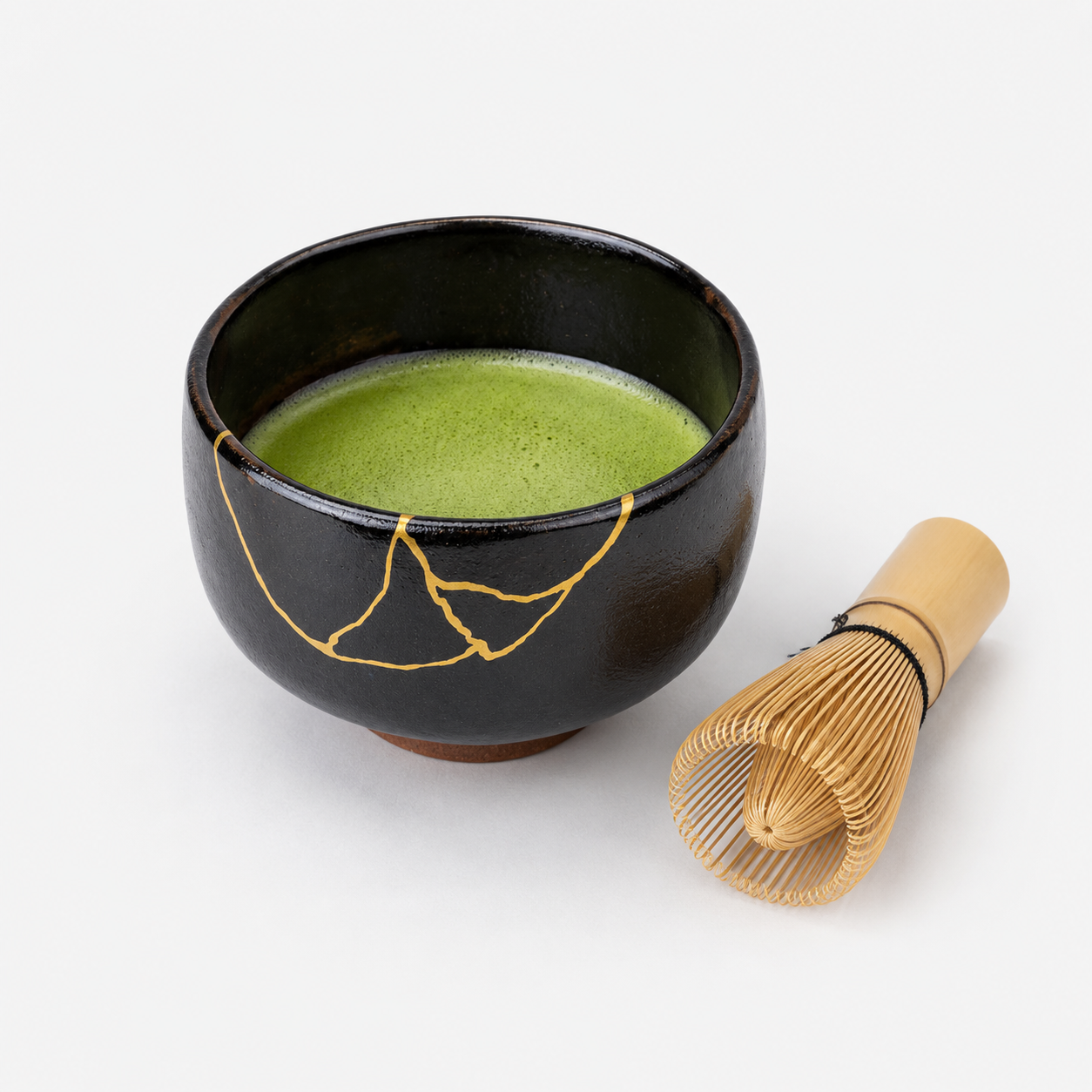 Japońska czarna miska do matchy Kintsugi