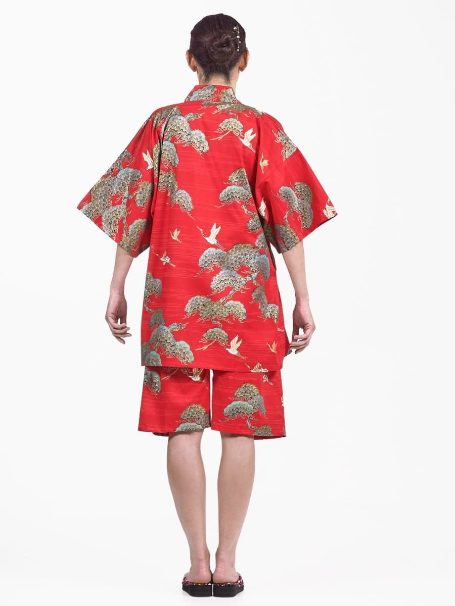 Japońska koszulka damska Jinbei Red Crane & Pine