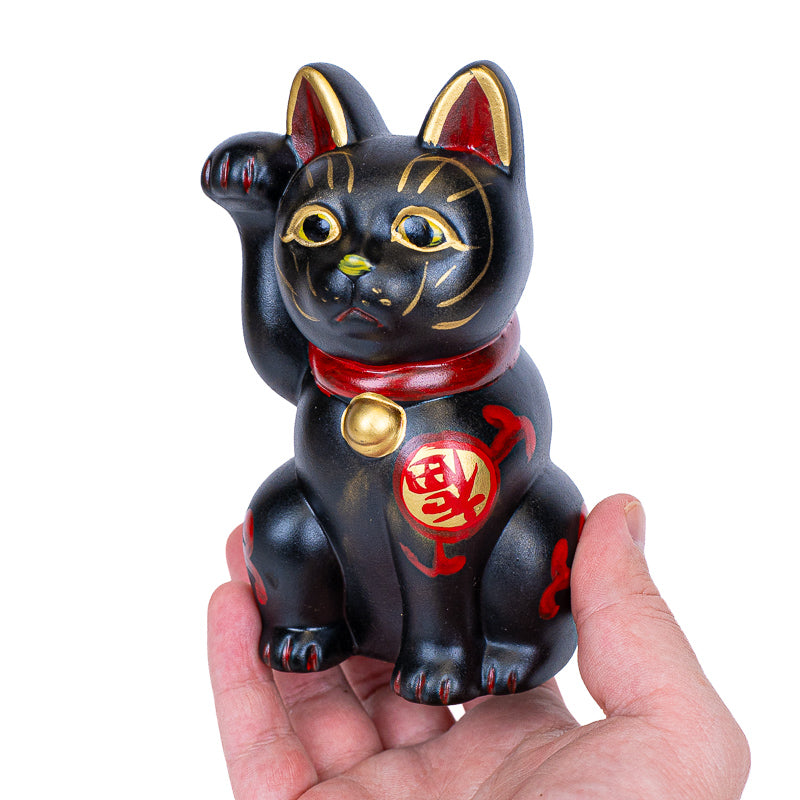 Japoński Maneki Neko - Czarna Ceramika