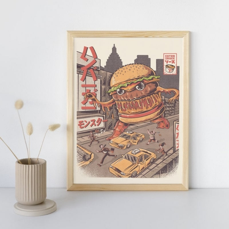 Japoński plakat Burgerzilli A3