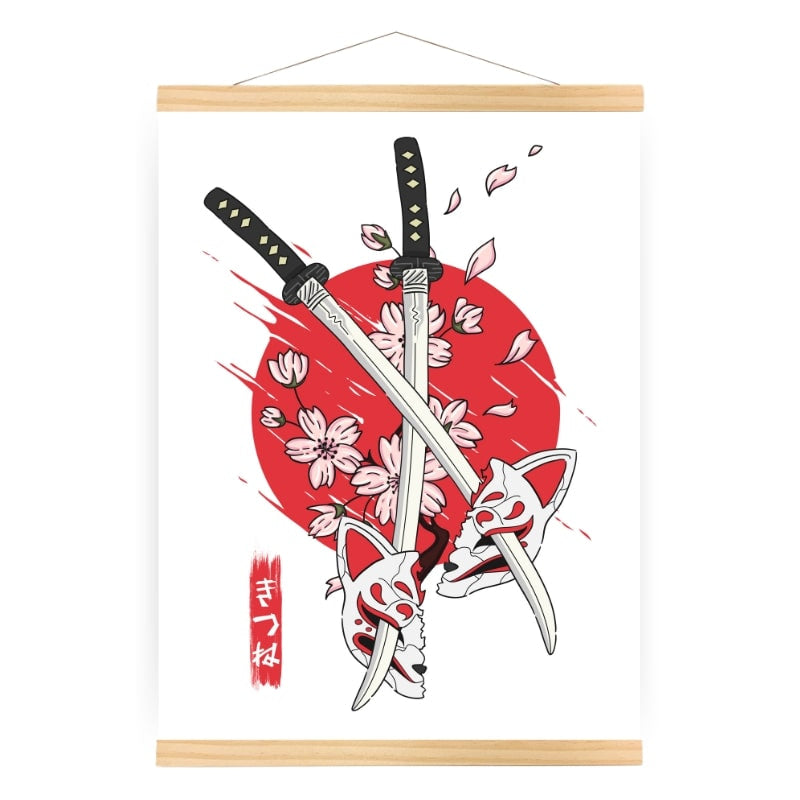Japoński plakat Kitsune & Katana A3