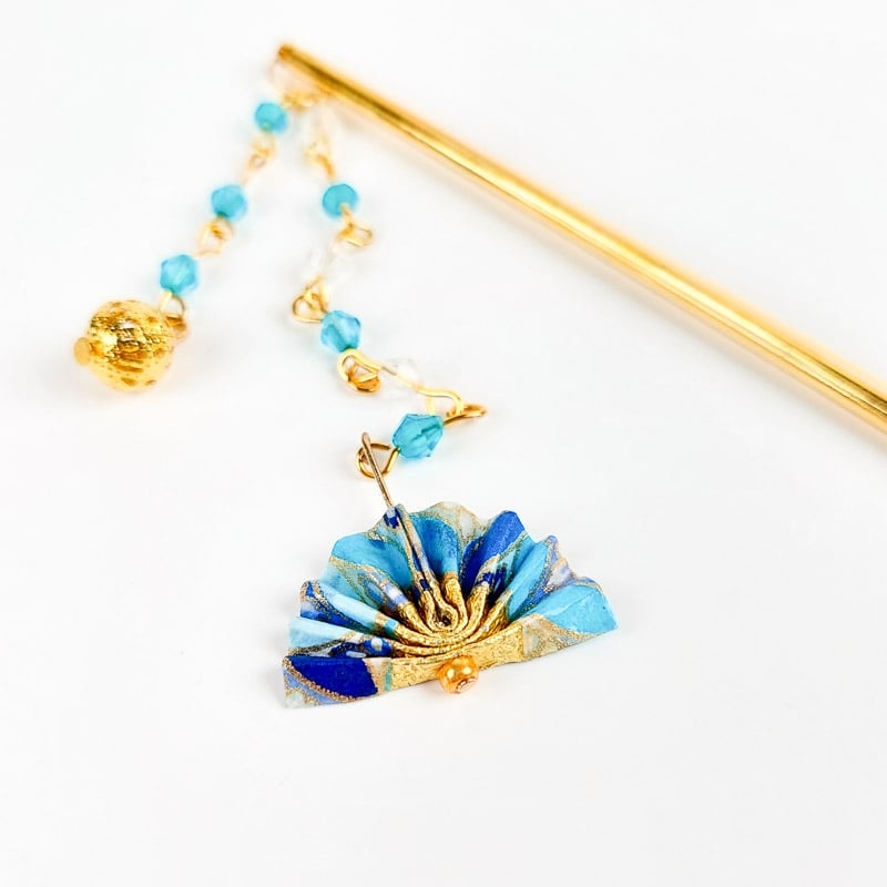 Japoński wachlarz Kanzashi Blue