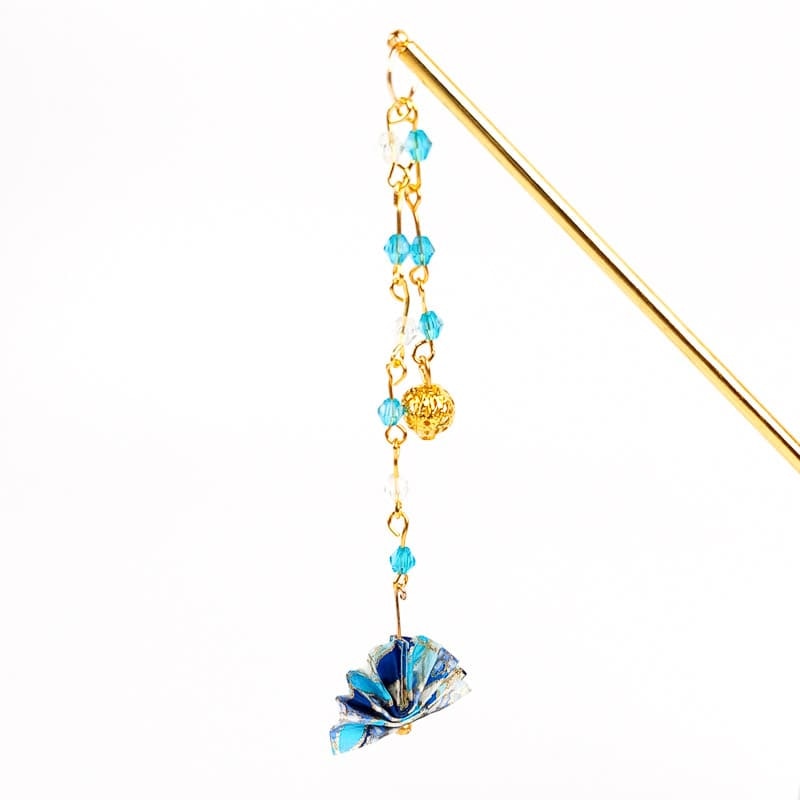 Japoński wachlarz Kanzashi Blue