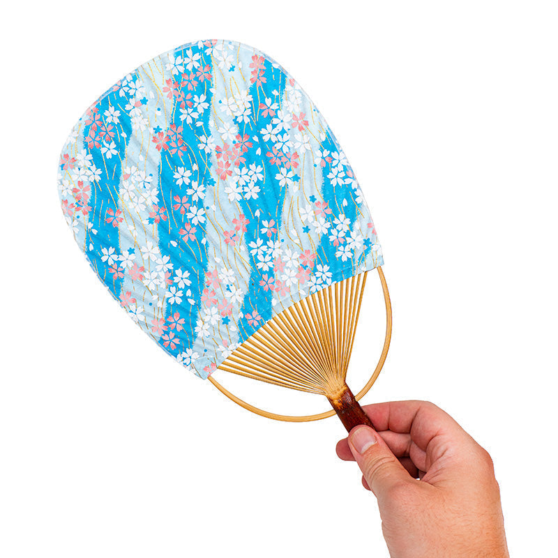 Japoński Wachlarz Uchiwa Washi Sakura Błękitny