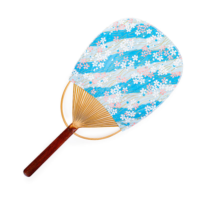 Japoński Wachlarz Uchiwa Washi Sakura Błękitny