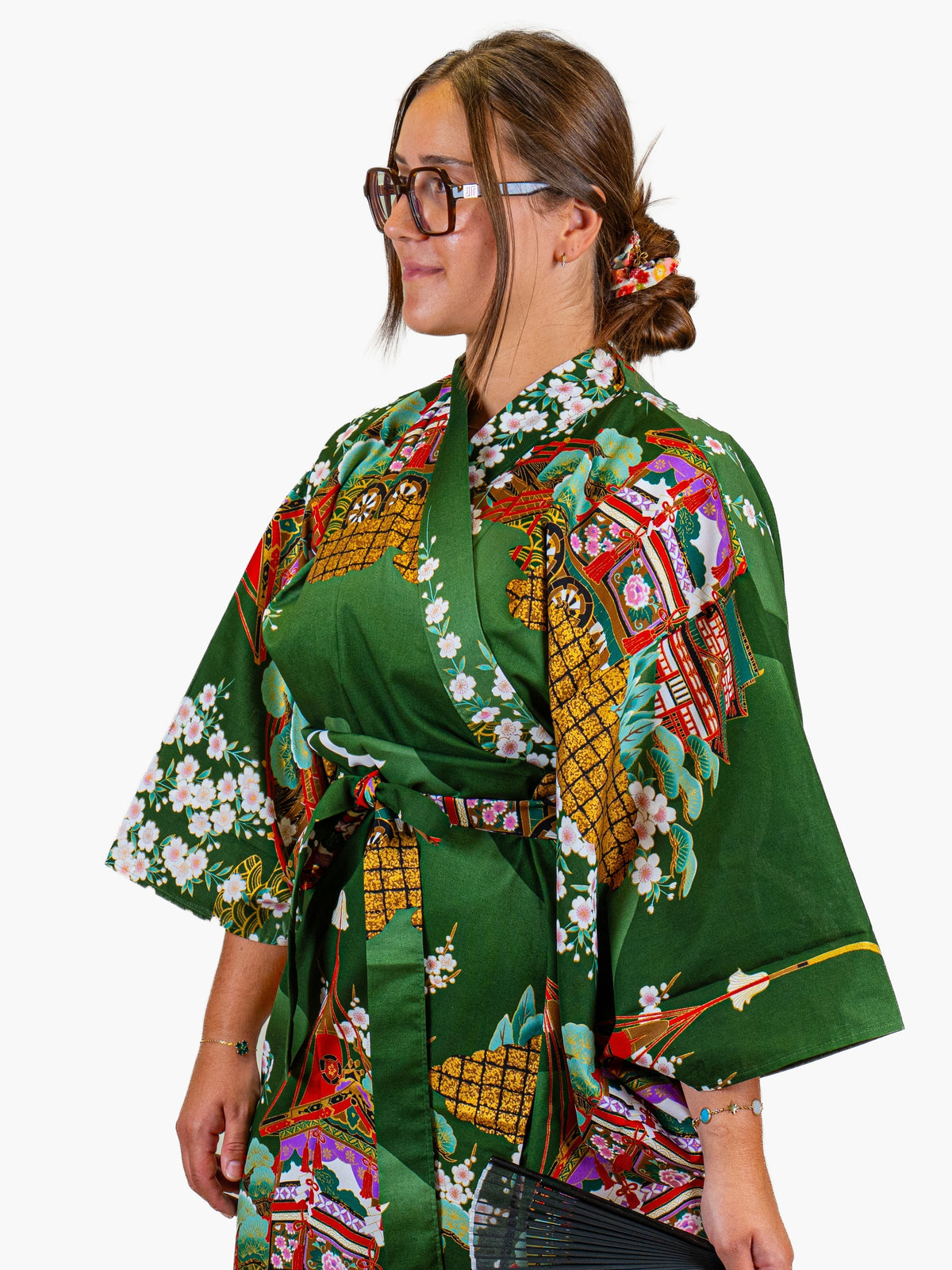 Japońskie Kimono Damskie - Zielona Guruma