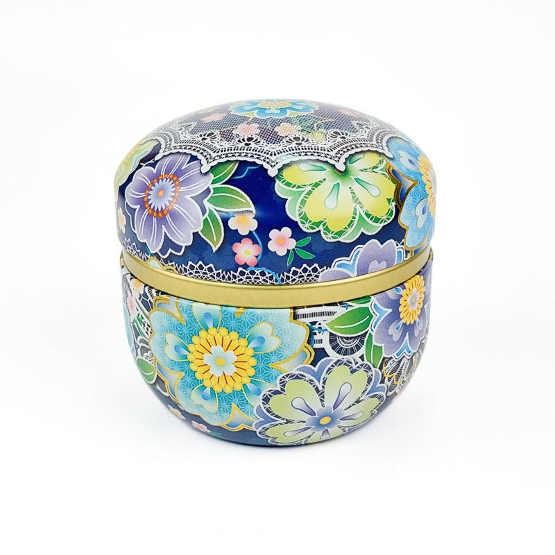 Japońskie niebieskie metalowe pudełko na herbatę