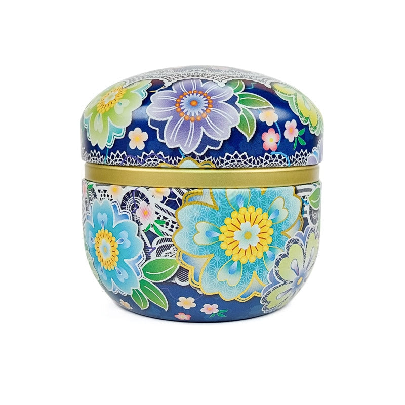 Japońskie niebieskie metalowe pudełko na herbatę