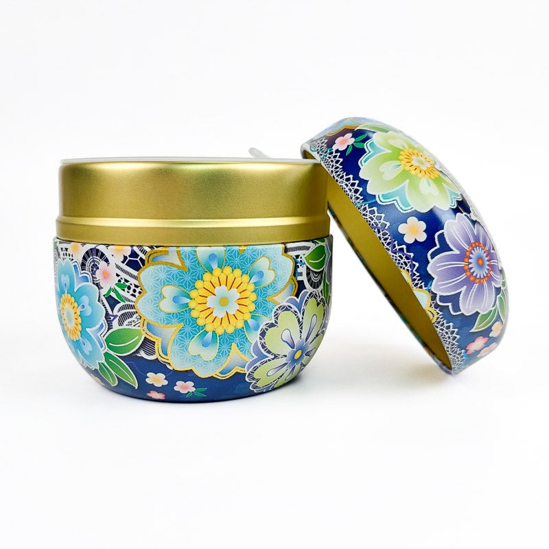 Japońskie niebieskie metalowe pudełko na herbatę