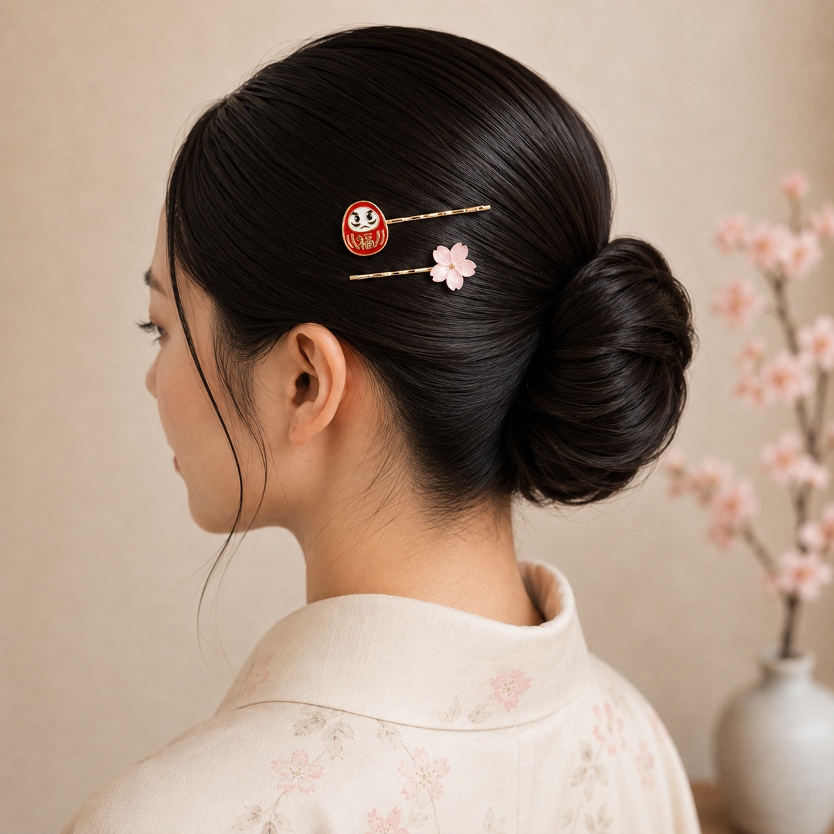 Japońskie Spinki do Włosów Daruma i Sakura
