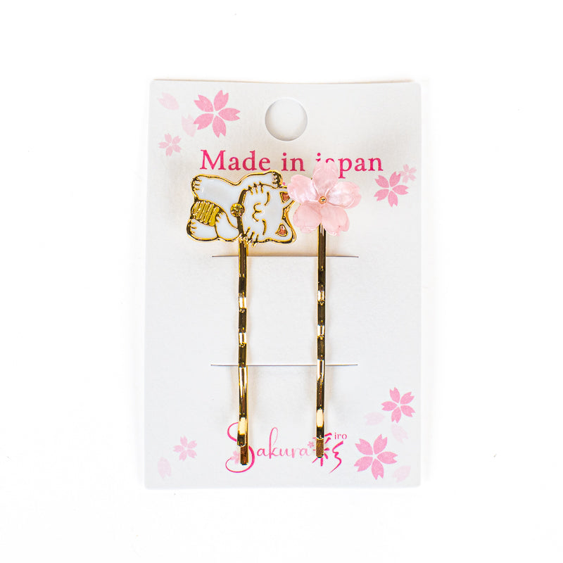 Japońskie Spinki do Włosów - Kot Maneki-Neko i Sakura