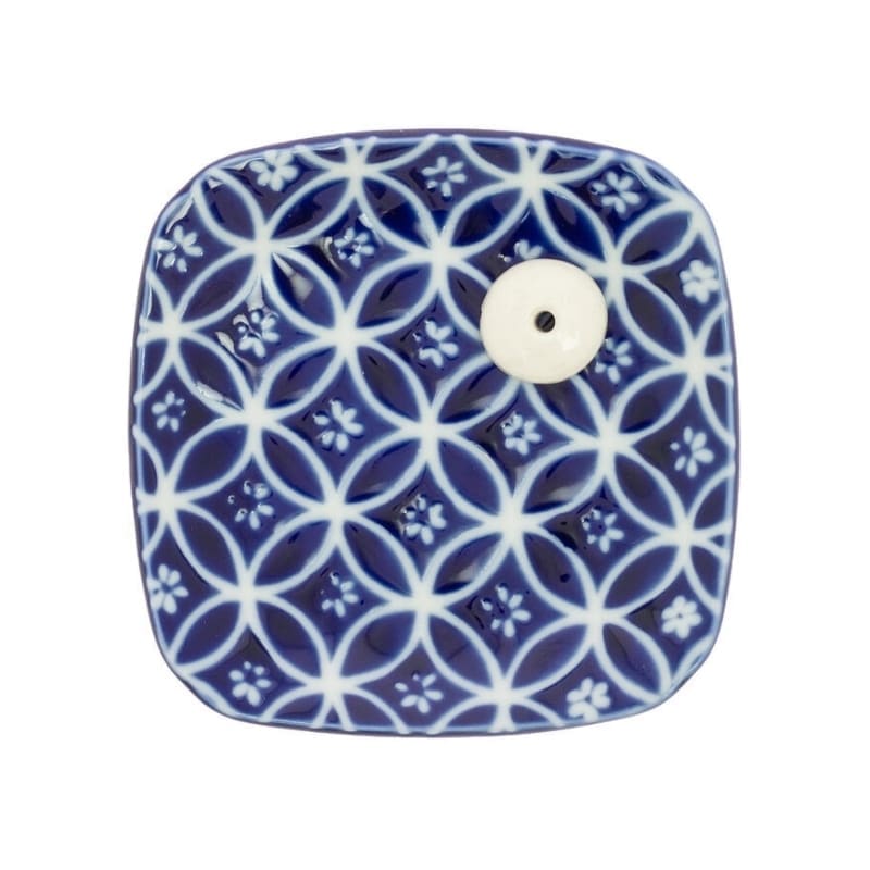 Niebieski ceramiczny kadzielnik z motywem Shippoh