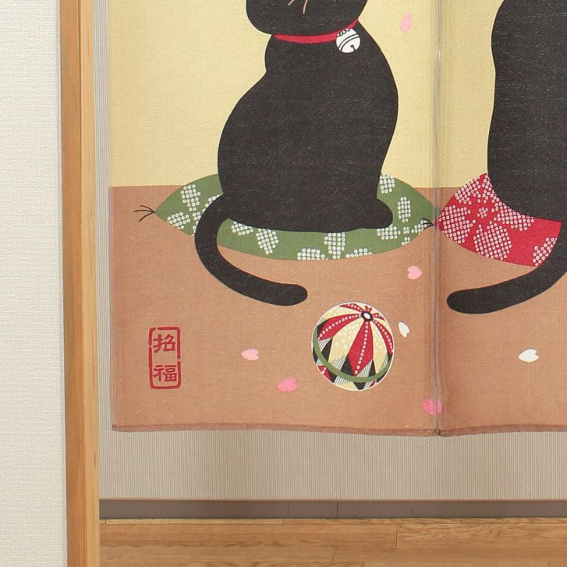 Noren Japanese Sakura Neko 85 x 150 cm