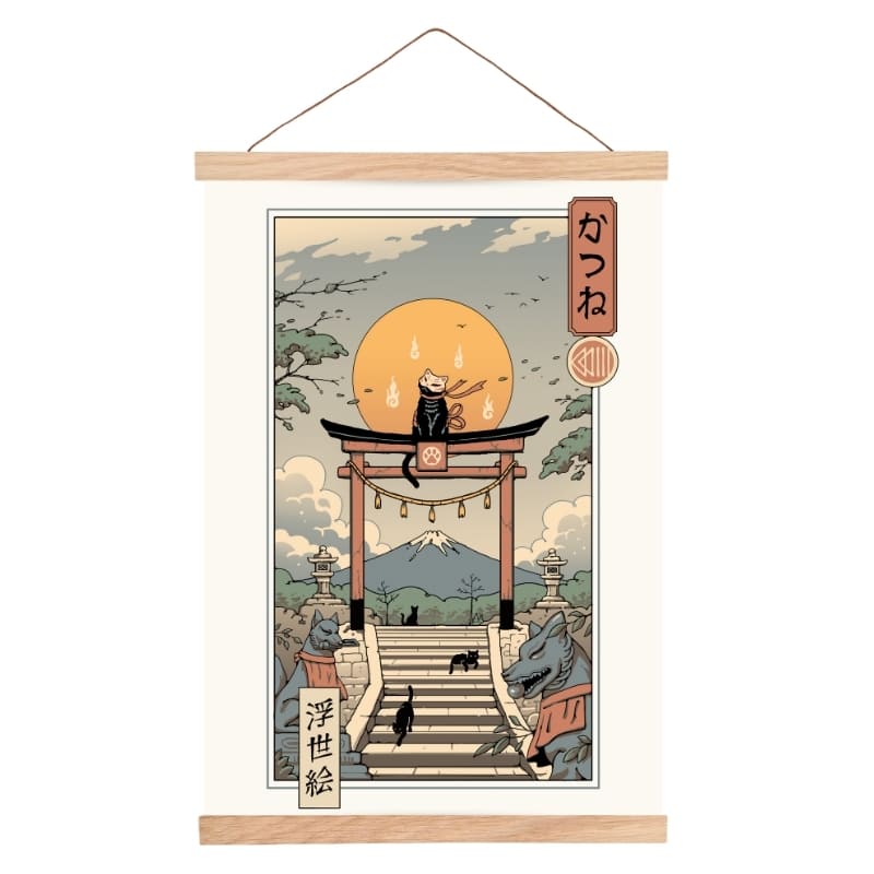 Sanktuarium Kotów Inari - japoński plakat Ukiyo-e A3