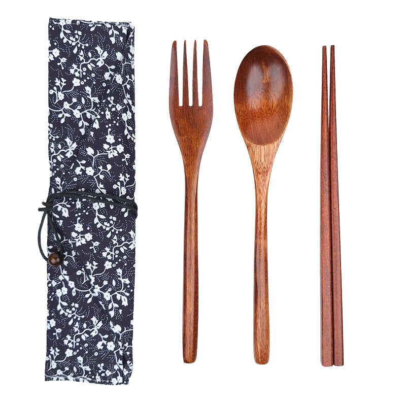 Japoński Zestaw Sztućców Drewnianych z Kwiatowym Etui