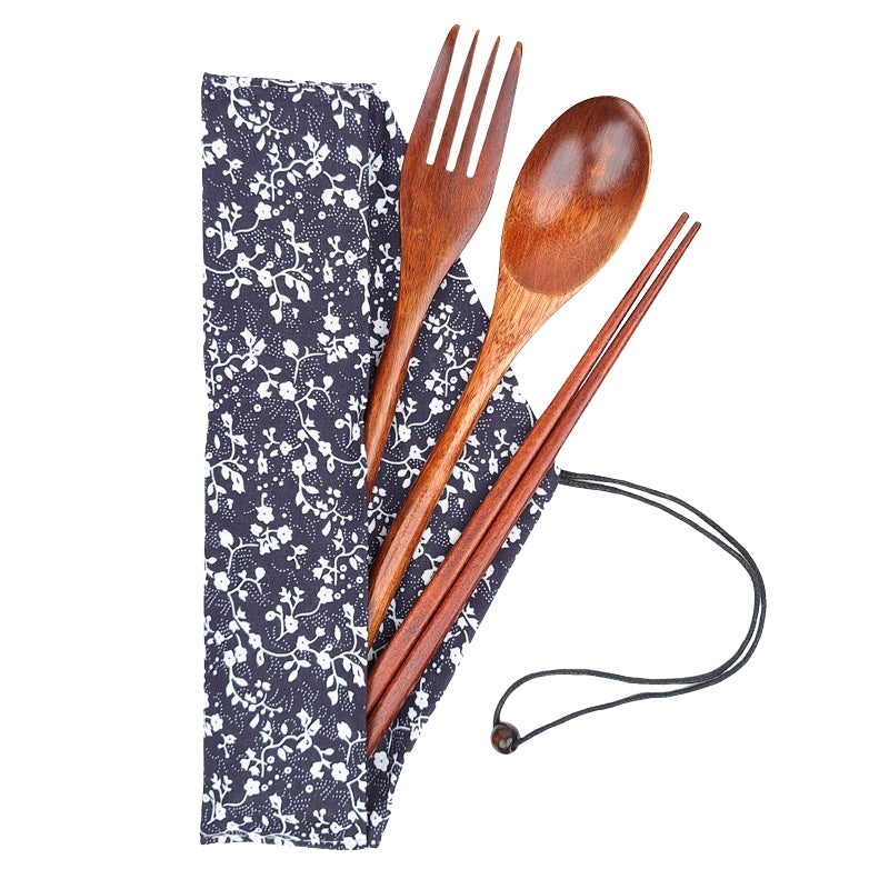 Japoński Zestaw Sztućców Drewnianych z Kwiatowym Etui