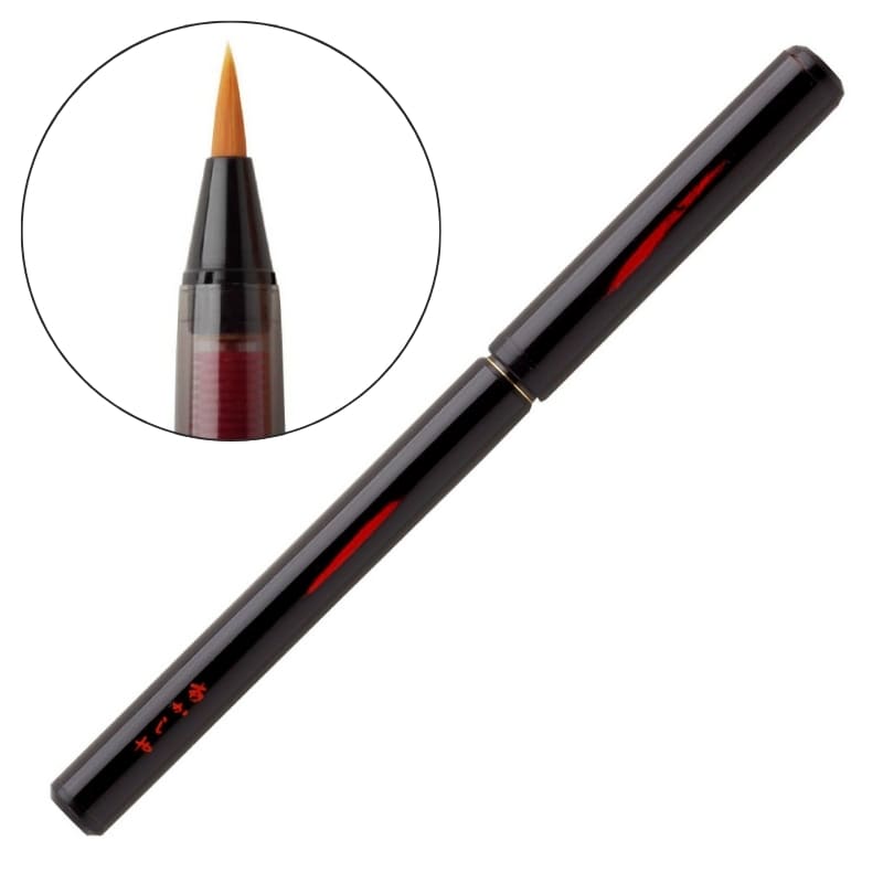 Czarny lakierowany bambusowy długopis z pędzelkiem i drewniane pudełko