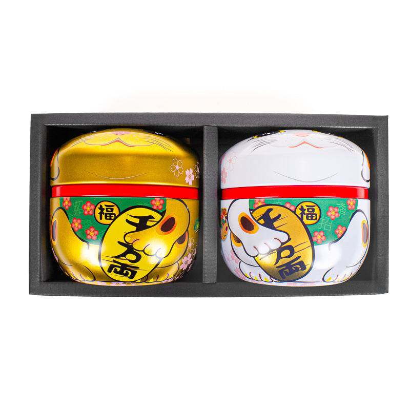 Zestaw 2 Metalowych Puszek na Herbatę - Maneki Neko