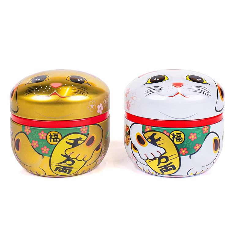 Zestaw 2 Metalowych Puszek na Herbatę - Maneki Neko