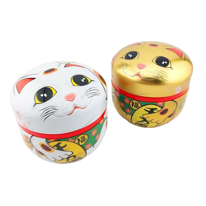 Zestaw 2 Metalowych Puszek na Herbatę - Maneki Neko