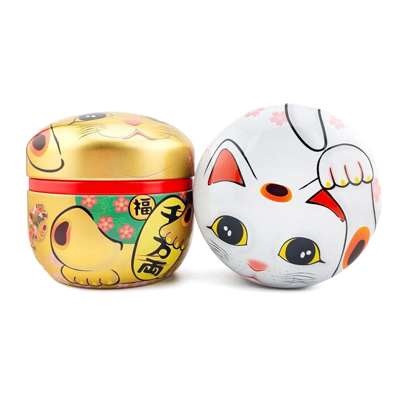 Zestaw 2 Metalowych Puszek na Herbatę - Maneki Neko