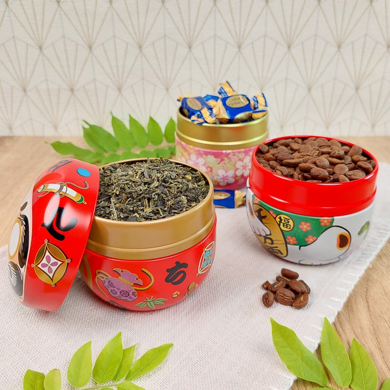 Złote metalowe pudełko na herbatę Maneki Neko