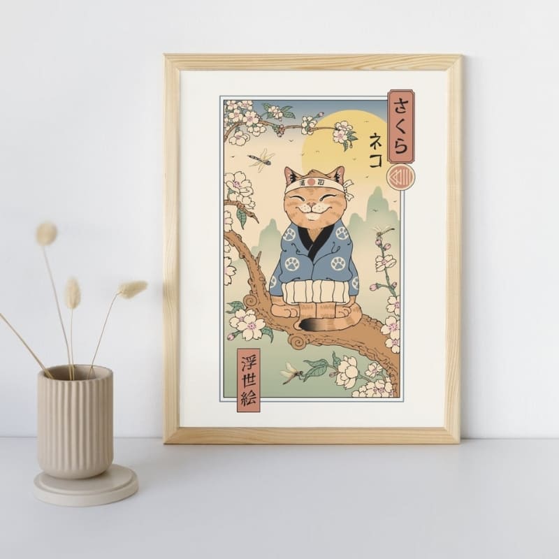 Japoński plakat Ukiyo-e Neko Sakura - A3