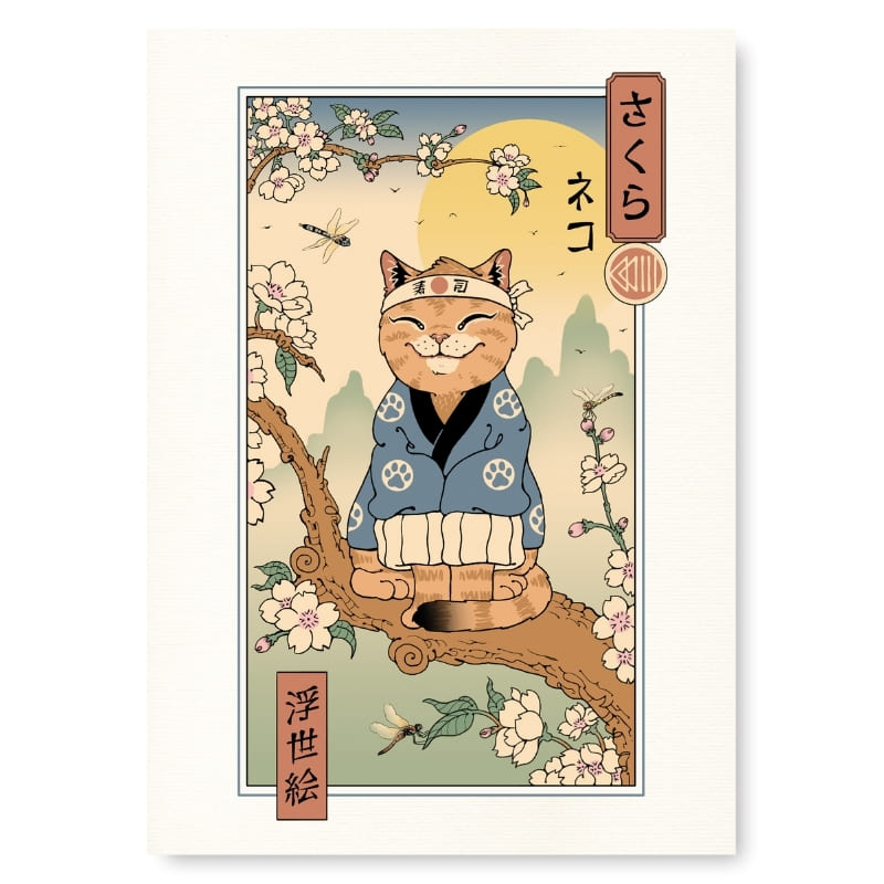 Japoński plakat Ukiyo-e Neko Sakura - A3