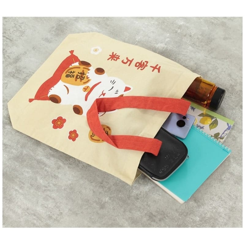 Beżowa torba na zakupy Fuku Maneki Neko