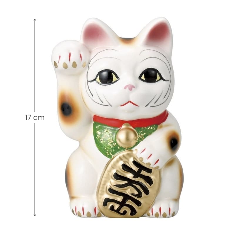 Biała prawa łapa Maneki Neko 17 cm