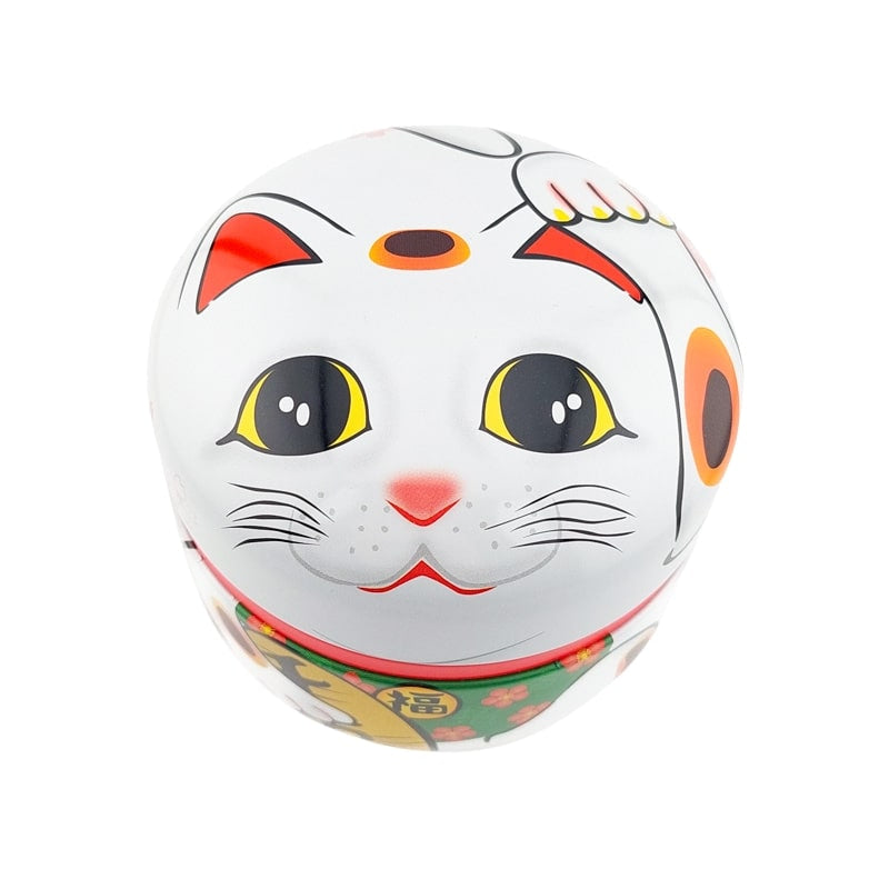 Białe metalowe pudełko na herbatę Maneki Neko