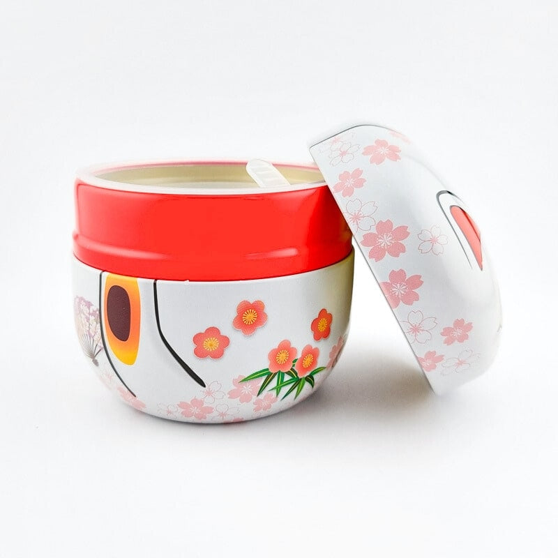 Białe metalowe pudełko na herbatę Maneki Neko