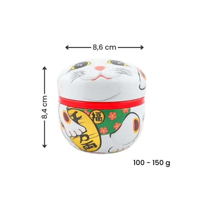 Białe metalowe pudełko na herbatę Maneki Neko