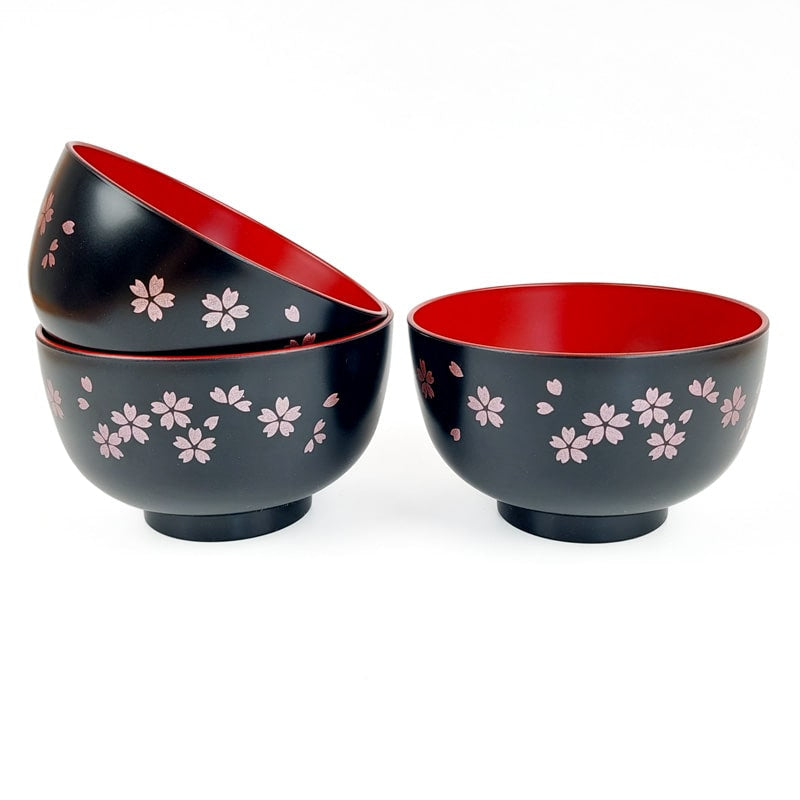 Czarna japońska miska na zupę Sakura