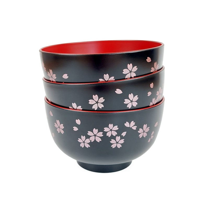 Czarna japońska miska na zupę Sakura