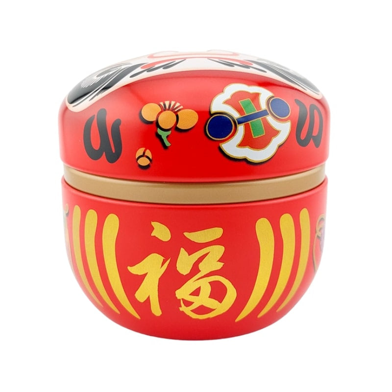 Czerwone metalowe pudełko na herbatę Daruma