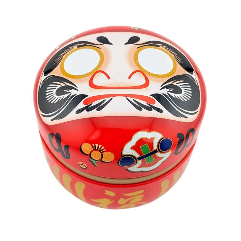 Czerwone metalowe pudełko na herbatę Daruma