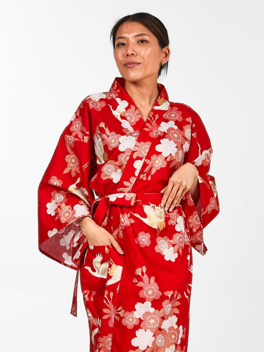 Damskie Kimono Happi - Sakura to Tsuru Uniwersalny rozmiar