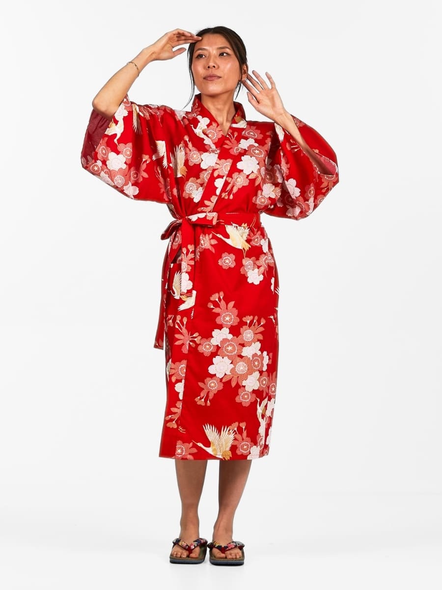 Damskie Kimono Happi - Sakura to Tsuru Uniwersalny rozmiar