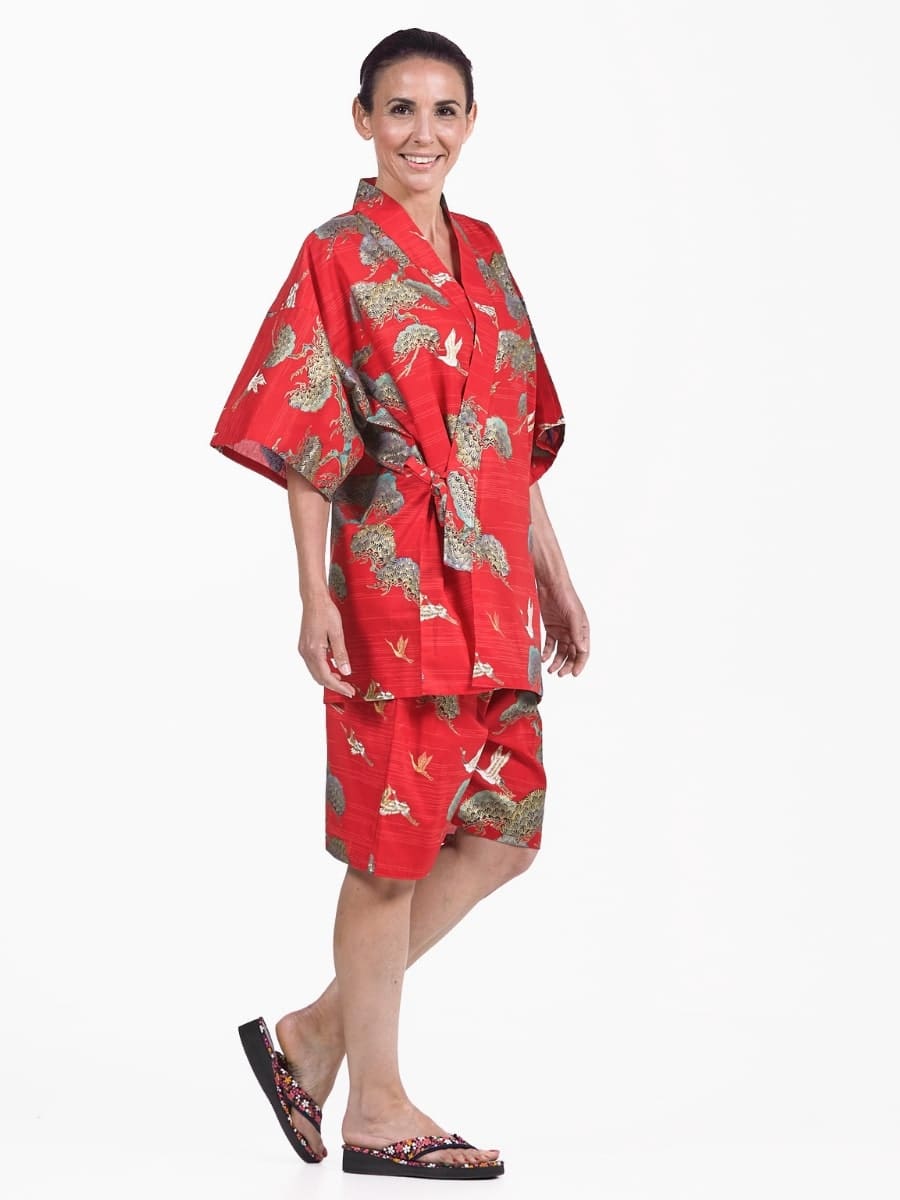 Japońska koszulka damska Jinbei Red Crane & Pine