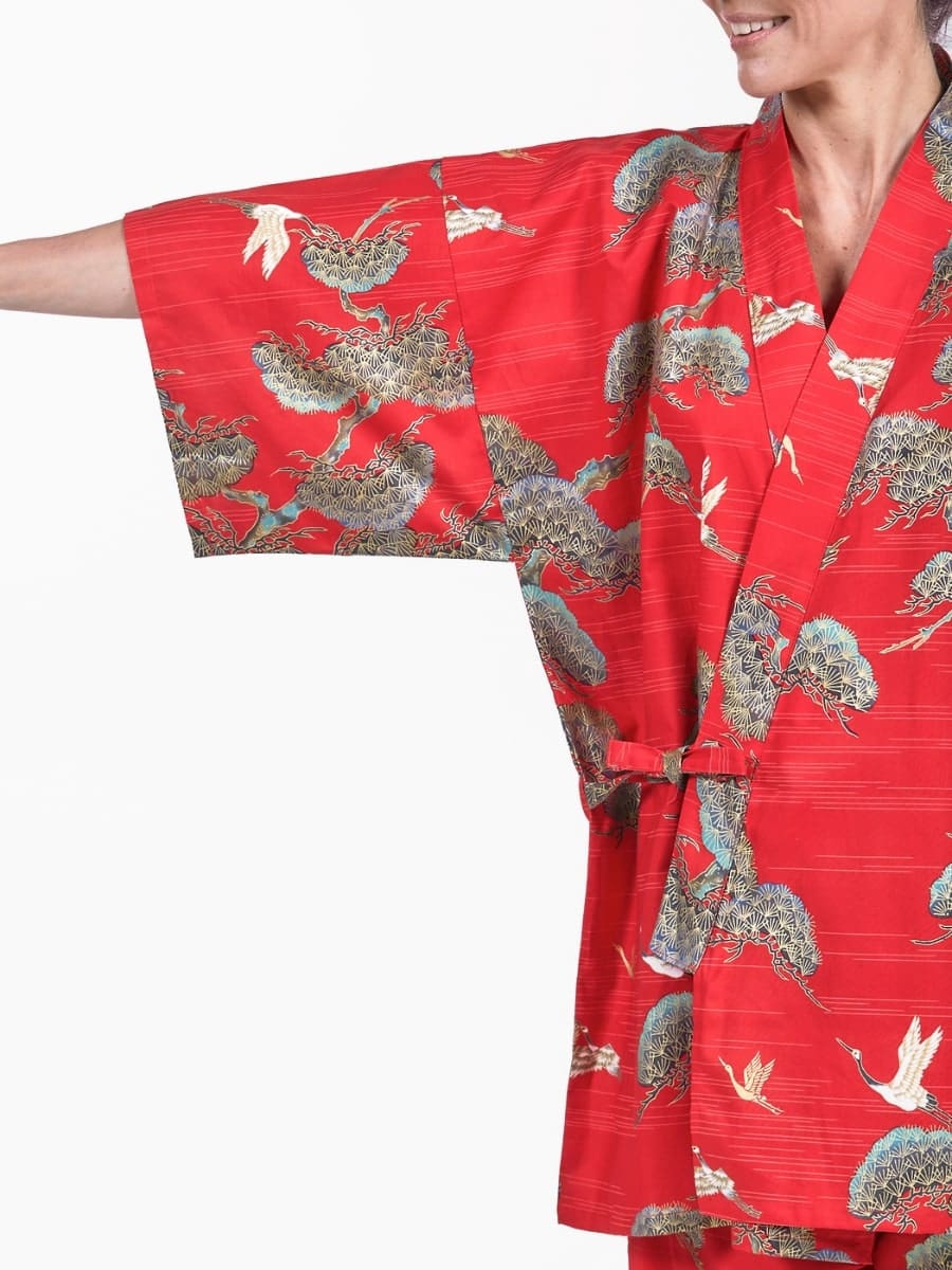 Japońska koszulka damska Jinbei Red Crane & Pine