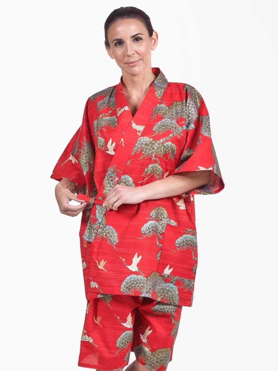Japońska koszulka damska Jinbei Red Crane & Pine