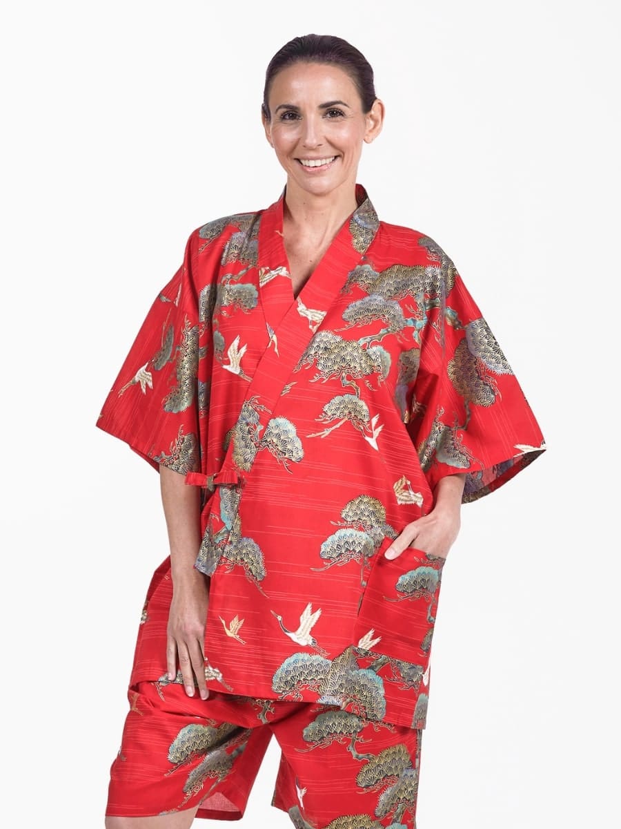 Japońska koszulka damska Jinbei Red Crane & Pine