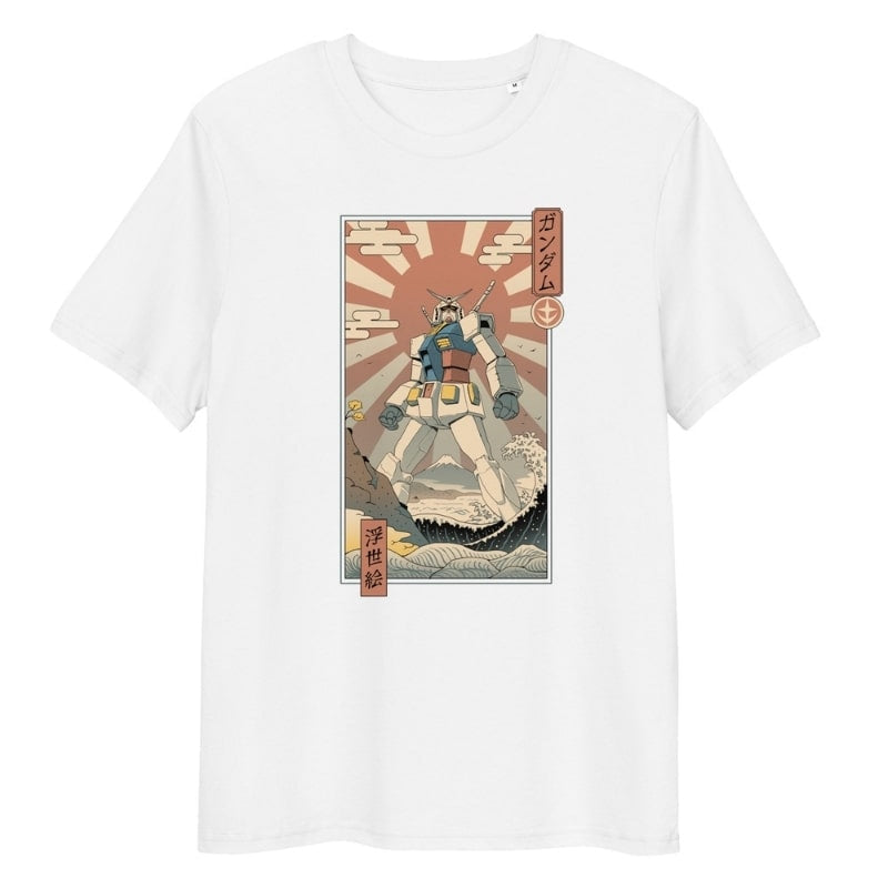 Japońska koszulka Ukiyo e Mecha & Fuji S / Blanc