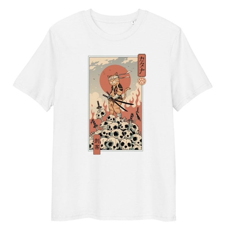 Japońska koszulka Ukiyo e Neko Assassin S / Blanc